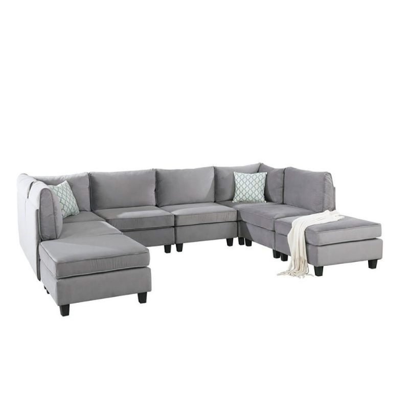 Simona Grey Velvet 8Pc Modular Sectional Sofa Set 2 1