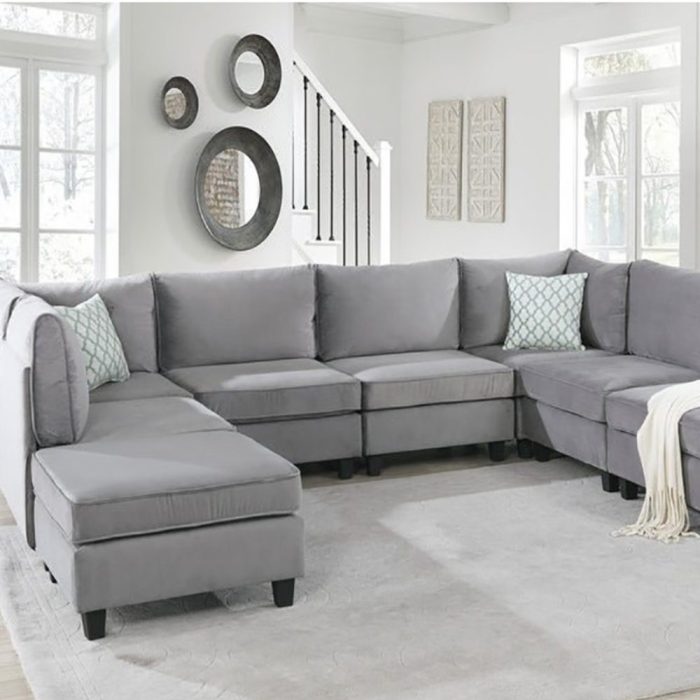 Simona Grey Velvet 8Pc Modular Sectional Sofa Set