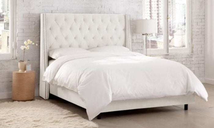 white skyline tufted nail button wingback velvet upholstered bed