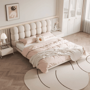 Isra Bouclé Puff Upholstered Bed Frame - Luxurious Comfort with Elegant Design