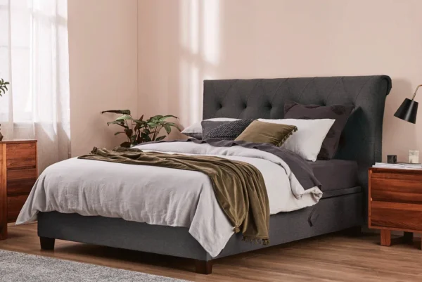 Elevation Scrolled Headboard & Standard Base – Luxury King Bed in Dubai