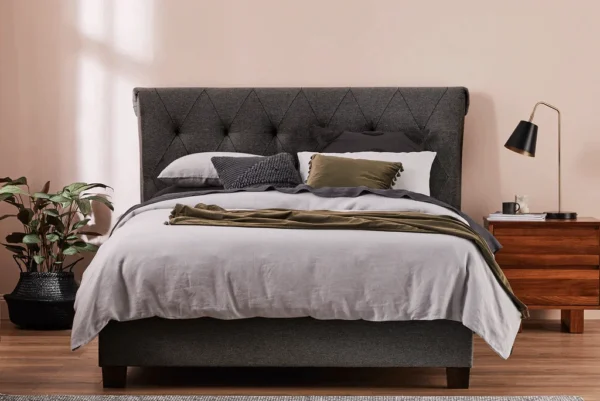 Elevation Scrolled Headboard & Standard Base – Luxury King Bed in Dubai